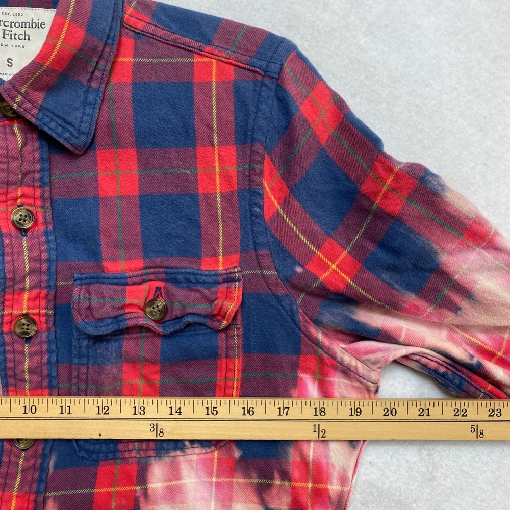 Abercrombie & Fitch Flannel Shirt Mens S Red Blue Bleached Acid Wash Button Up - Picture 6 of 9
